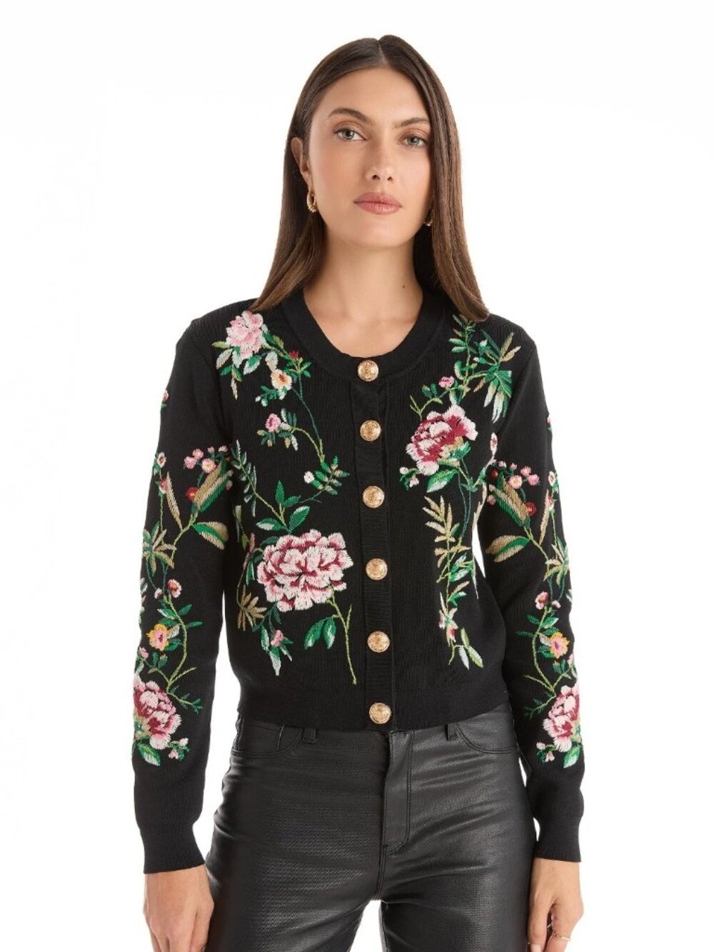THE NOLI SHOP Alyssa Jacquard Cardigan Black Floral, New, Size S
